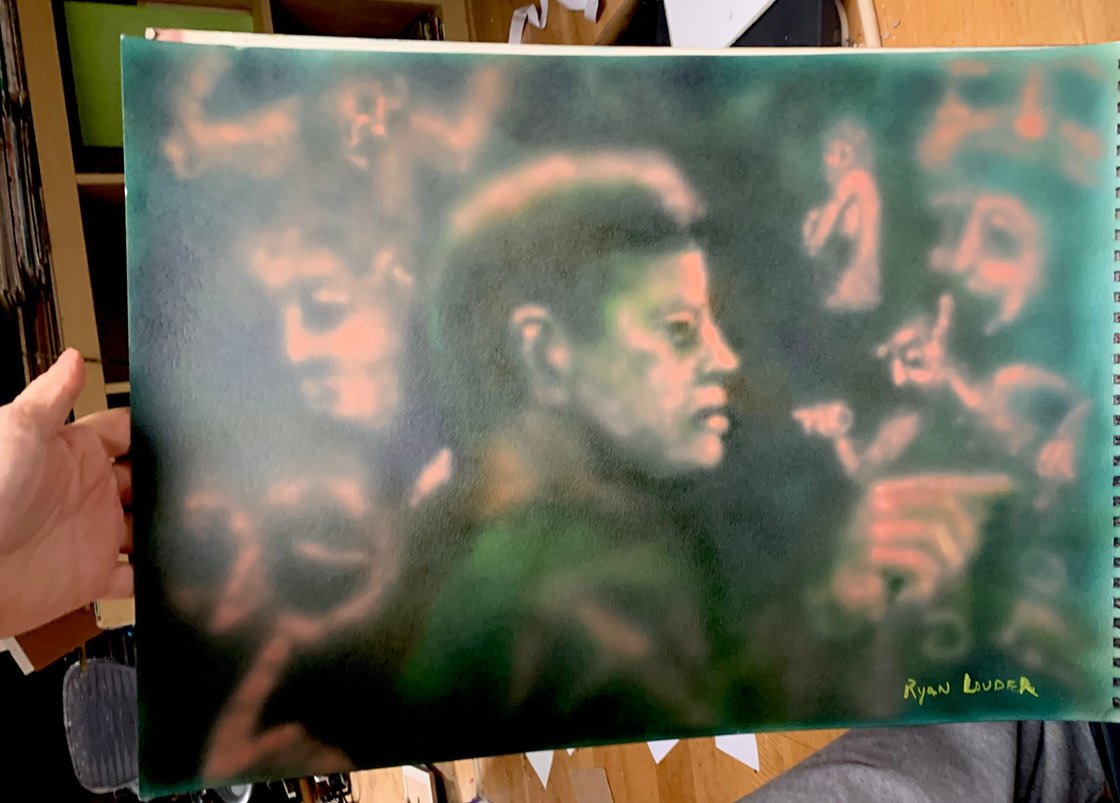 A painting titled 'JFK Assassination of Truth by Ryan Louder' by Ryan Louder