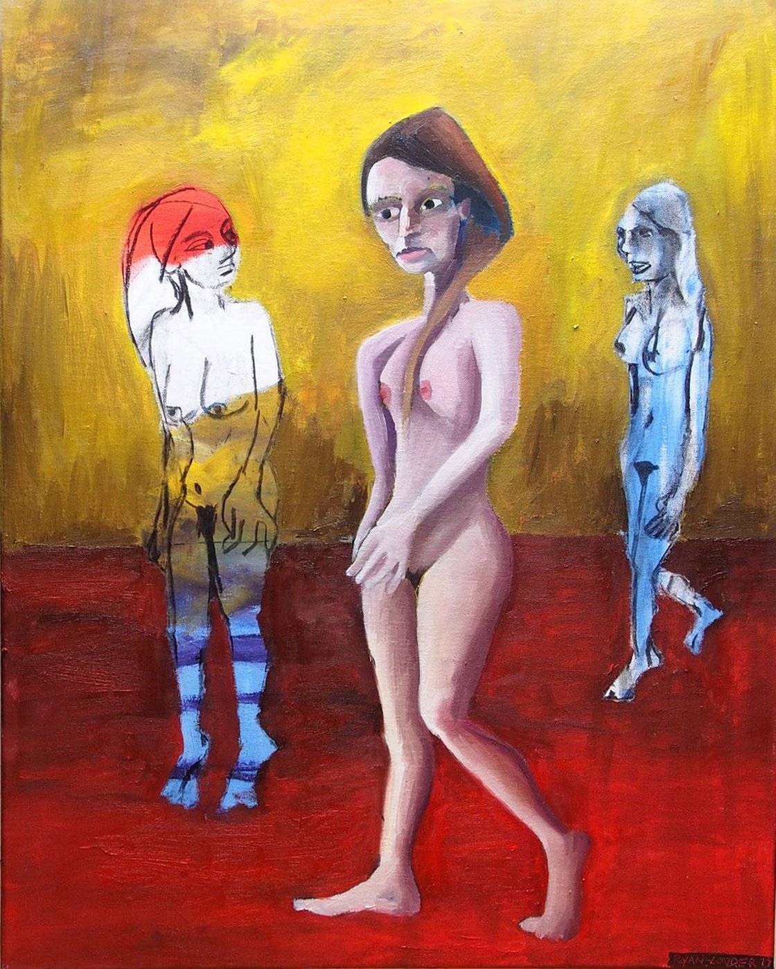A painting titled 'Three Women by Ryan Louder' by Ryan Louder