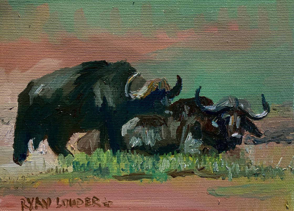 A painting titled 'Water Buffalo by Ryan Louder' by Ryan Louder