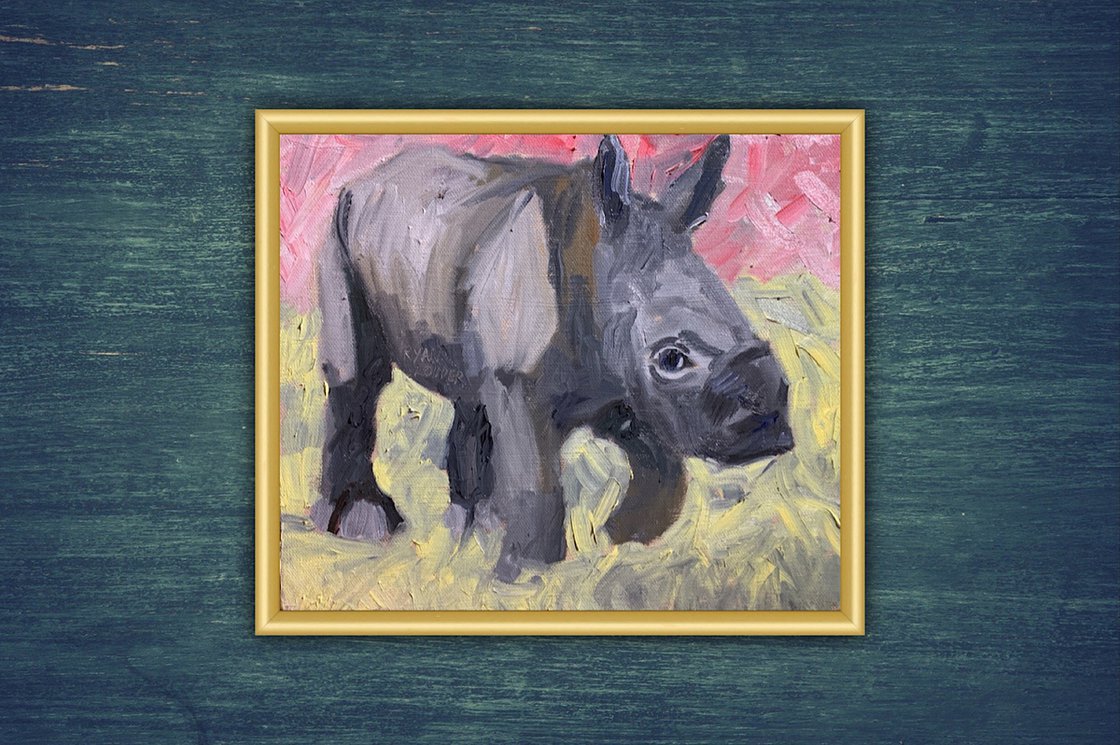 A painting titled 'Baby Rhino by Ryan Louder' by Ryan Louder