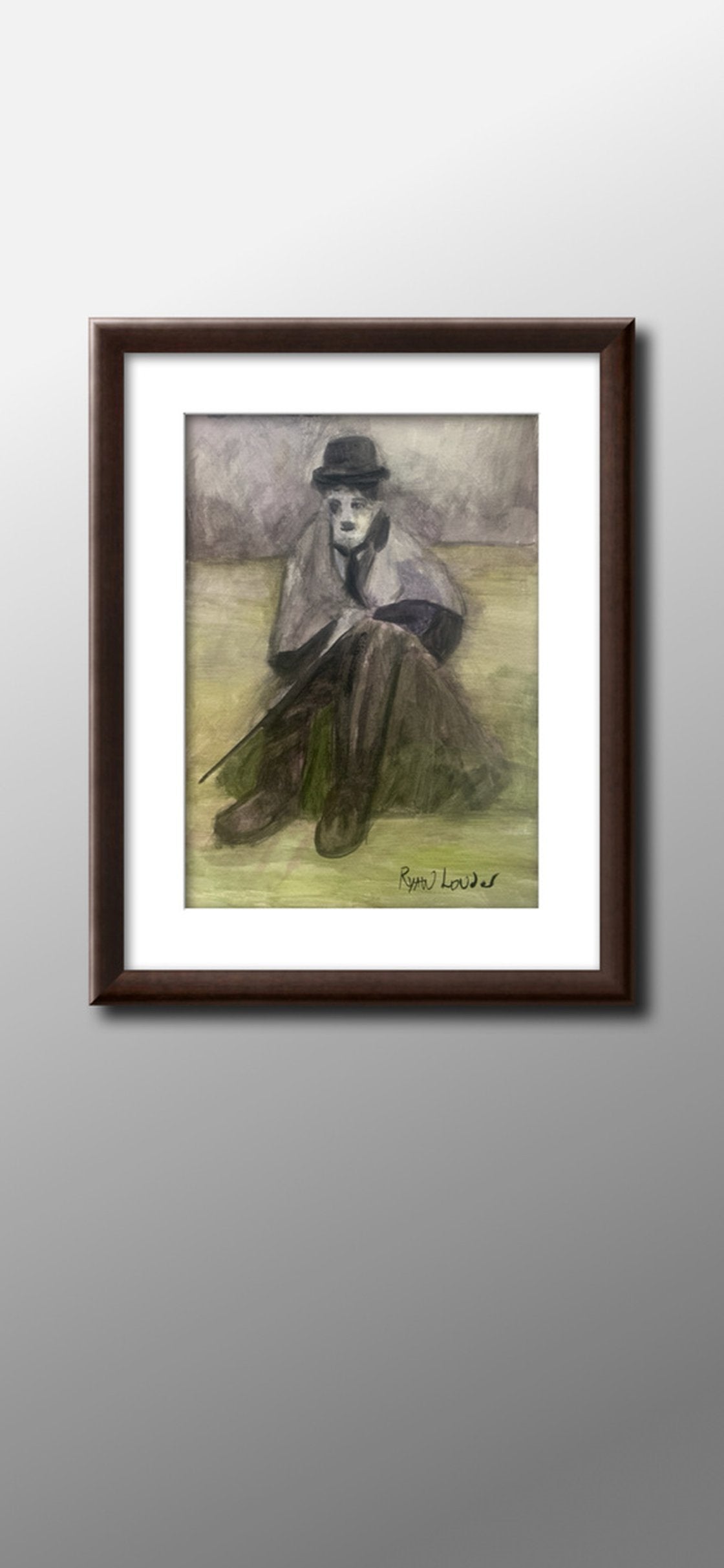 A painting titled 'Charlie Chaplin by Ryan Louder' by Ryan Louder