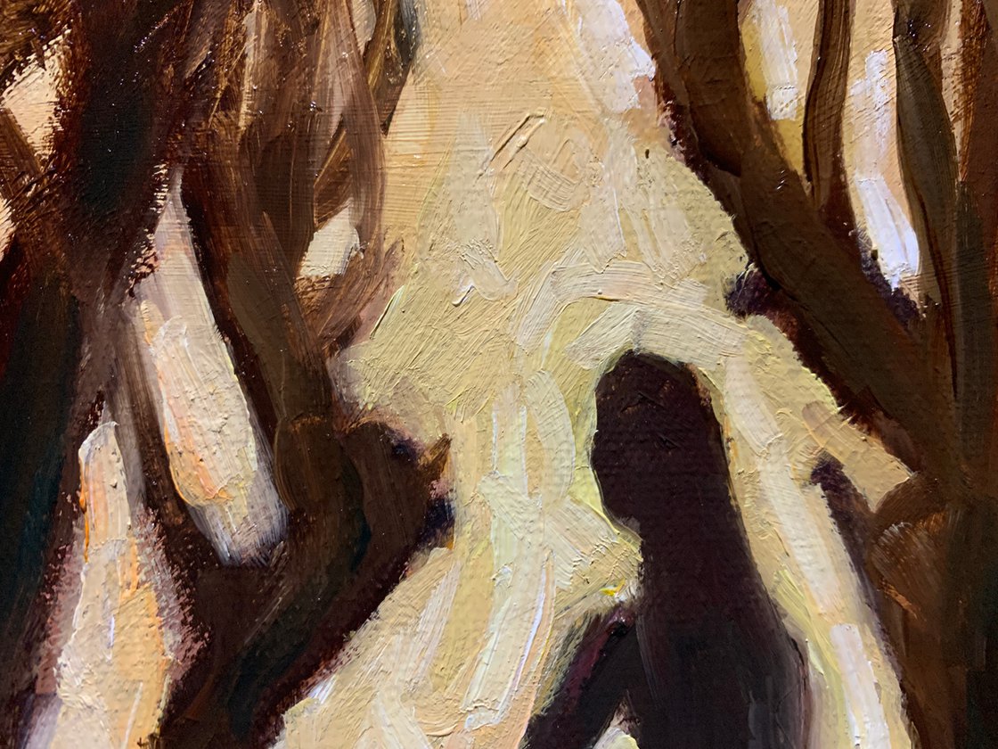 A painting titled 'Dog Walking In The Autumn by Ryan Louder' by Ryan Louder