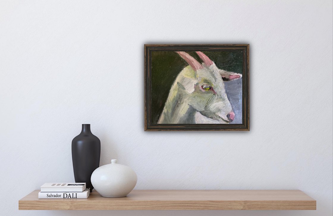 A painting titled 'Goat by Ryan Louder' by Ryan Louder