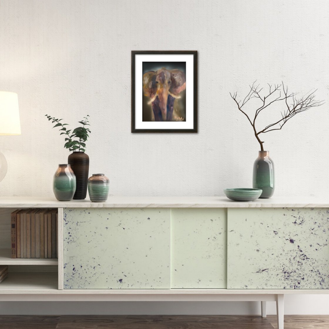 A painting titled 'The Determined Elephant by Ryan Louder' by Ryan Louder