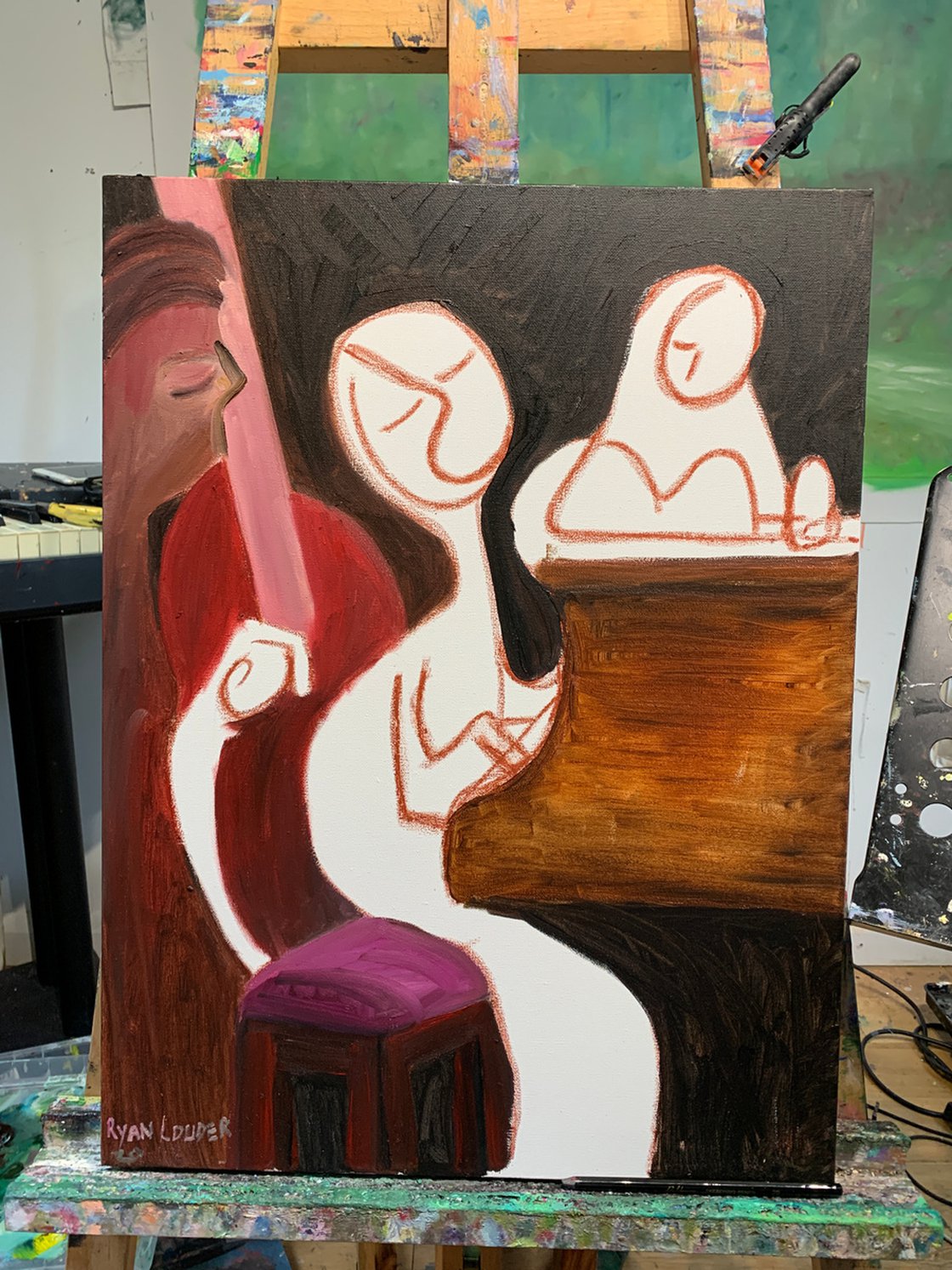 Jazz Trio Oil On Canvas by Ryan Louder