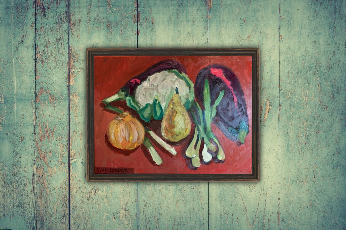 A painting titled 'Organic Vegetables by Ryan Louder' by Ryan Louder