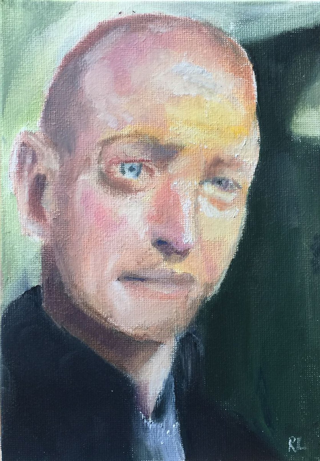 A painting titled 'Standing outside a restaurant on a winters day by Ryan Louder' by Ryan Louder