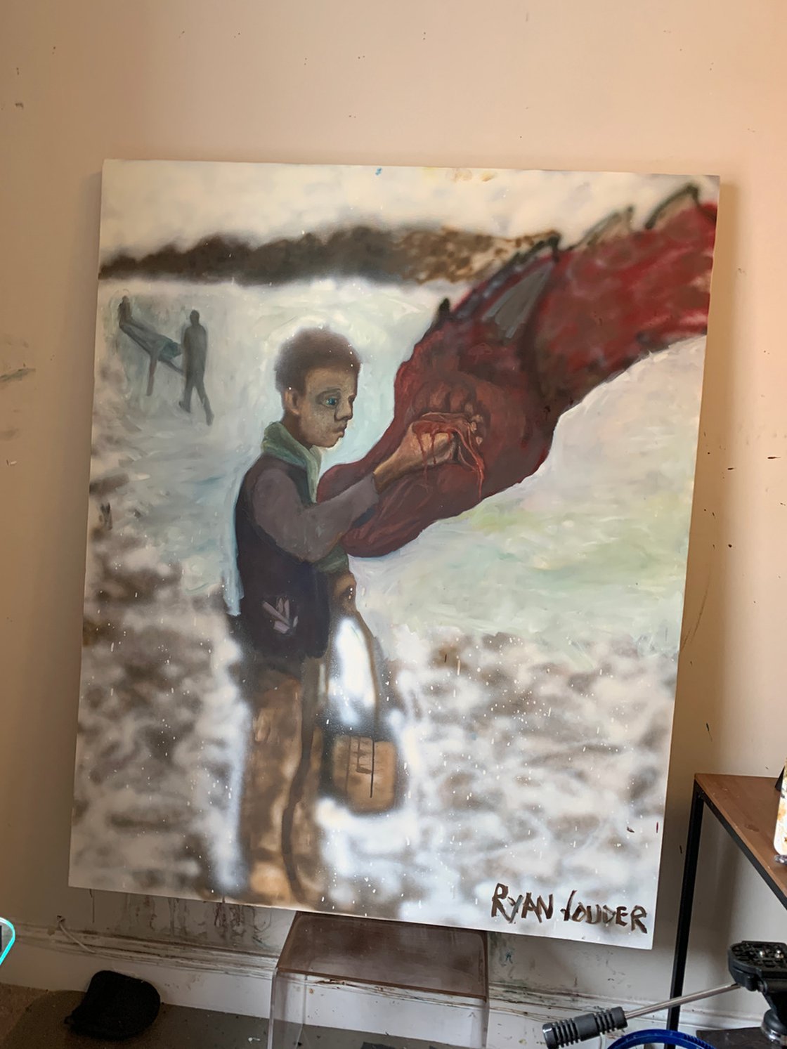 A painting titled 'The Injured Dragon by Ryan Louder' by Ryan Louder