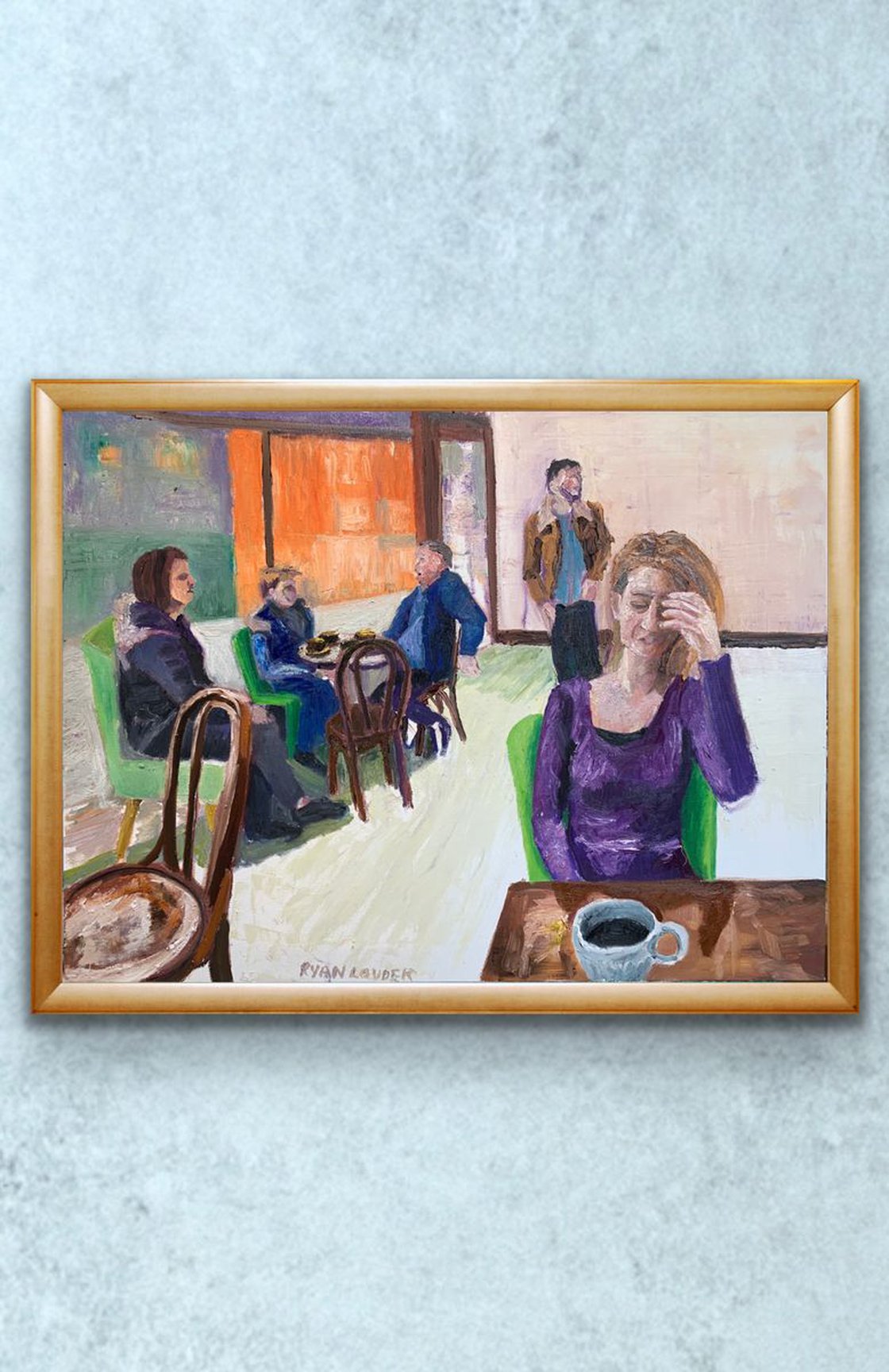 A painting titled 'Cafe in London by Ryan Louder' by Ryan Louder
