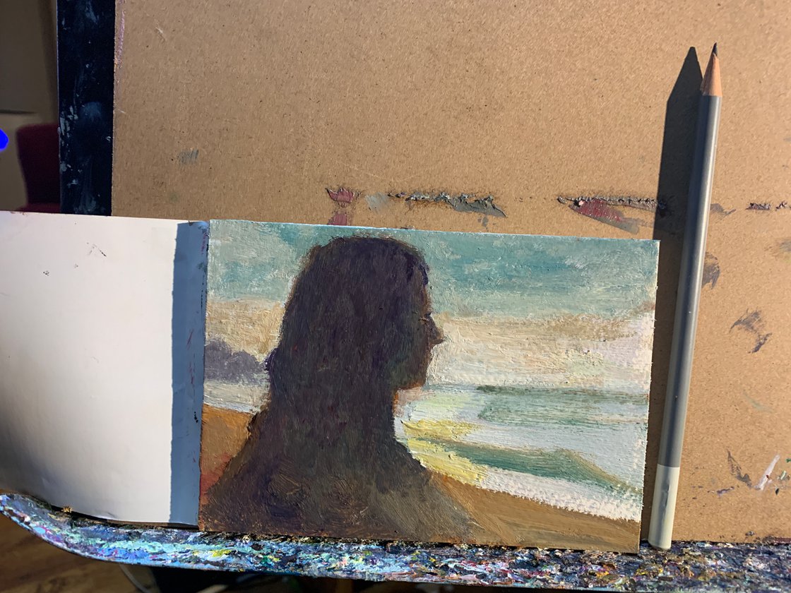 A painting titled 'Woman on Beach Study by Ryan Louder' by Ryan Louder