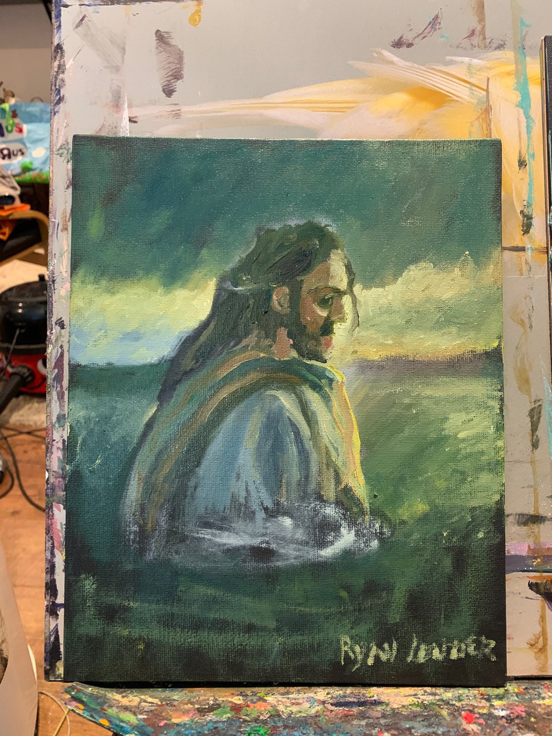 A painting titled 'Baptism by Ryan Louder' by Ryan Louder