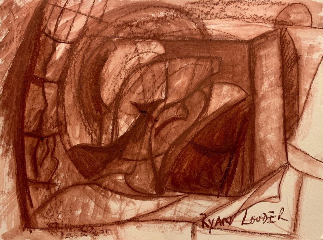 A painting titled 'Study of a woman’s face lost in thought by Ryan Louder' by Ryan Louder
