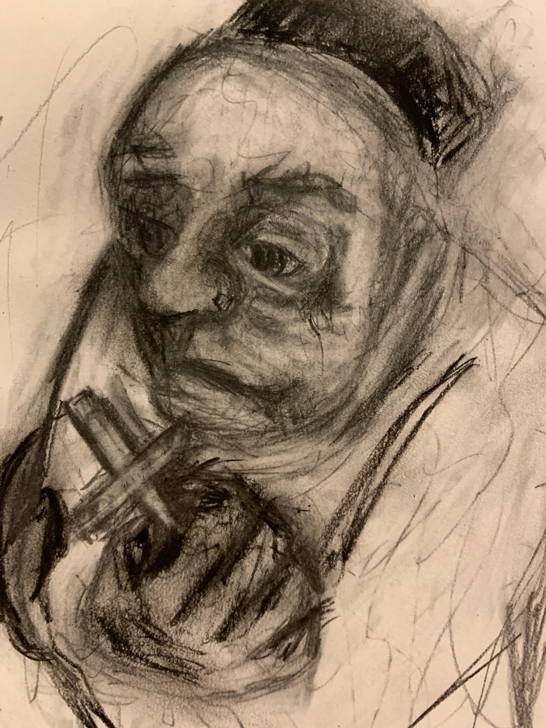 A painting titled 'The Nervous Priest by Ryan Louder' by Ryan Louder