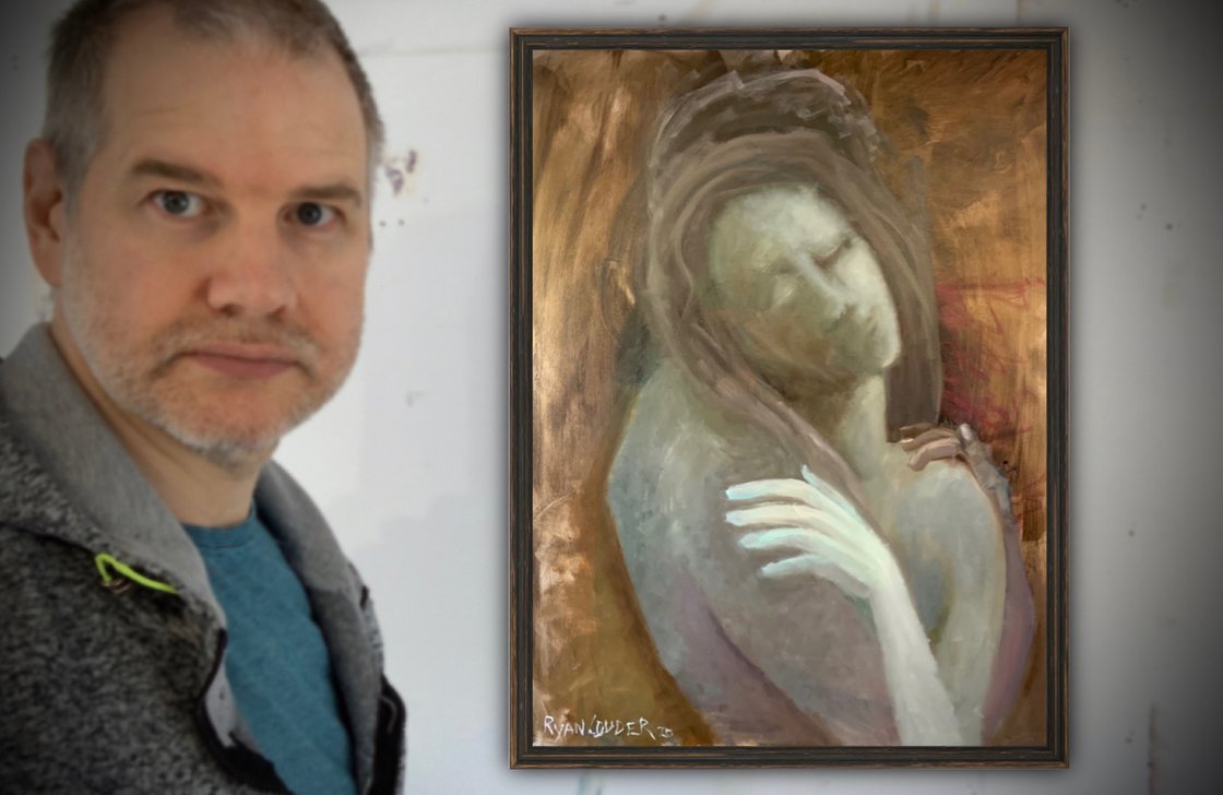 A painting titled 'Holding Each Other Till The End Of The World by Ryan Louder' by Ryan Louder