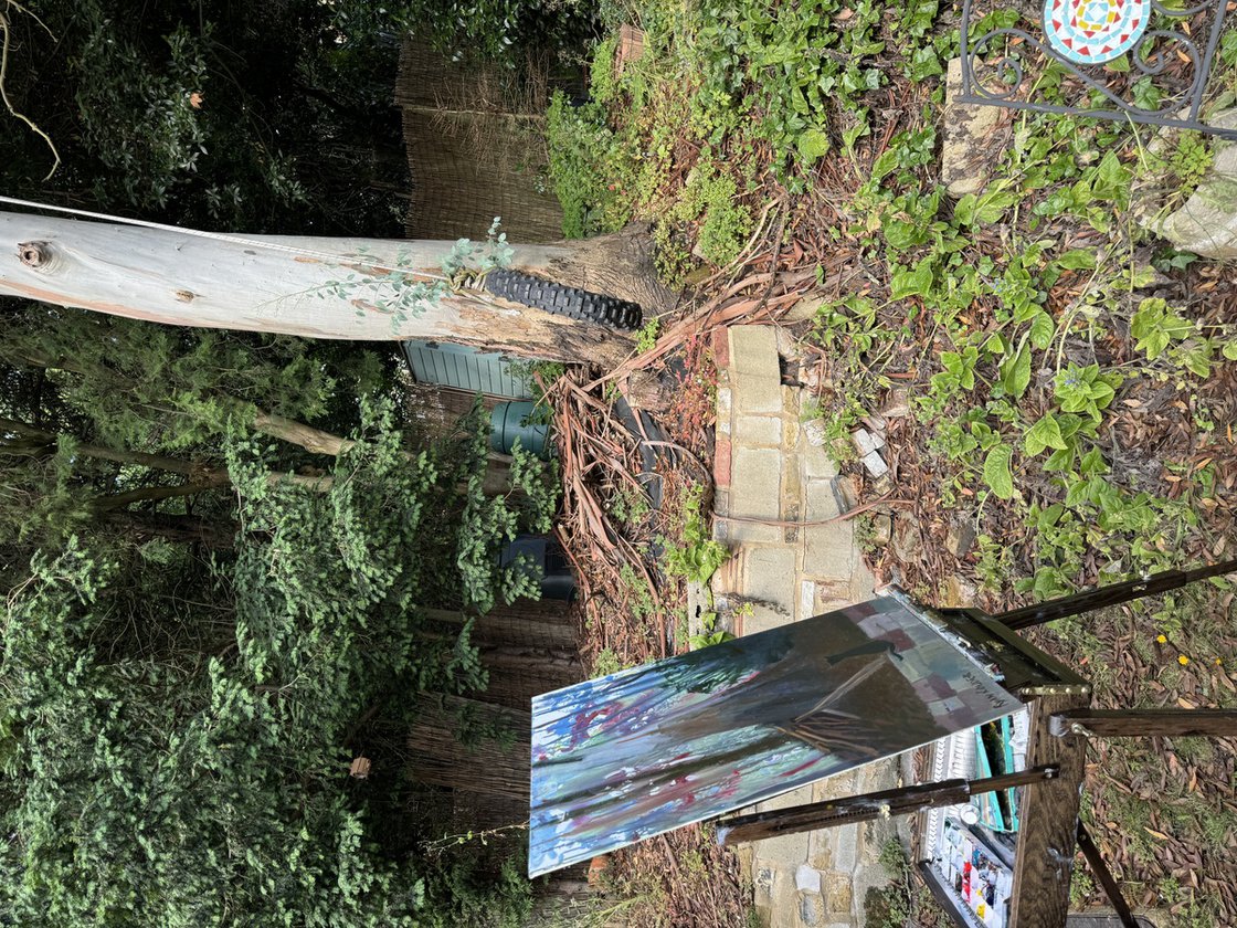 A painting titled 'Cat by the Eucalyptus Tree by Ryan Louder' by Ryan Louder