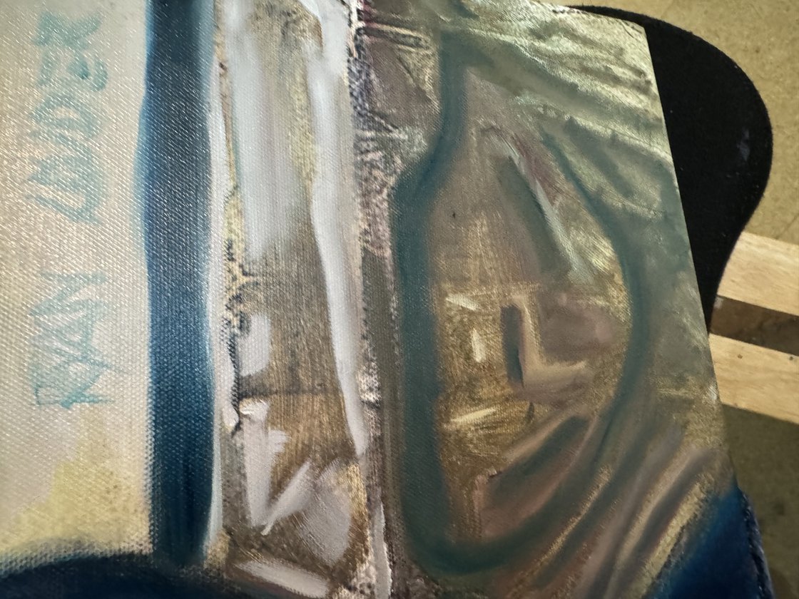 A painting titled 'Profile of a Woman in Yellow and Blue by Ryan Louder' by Ryan Louder