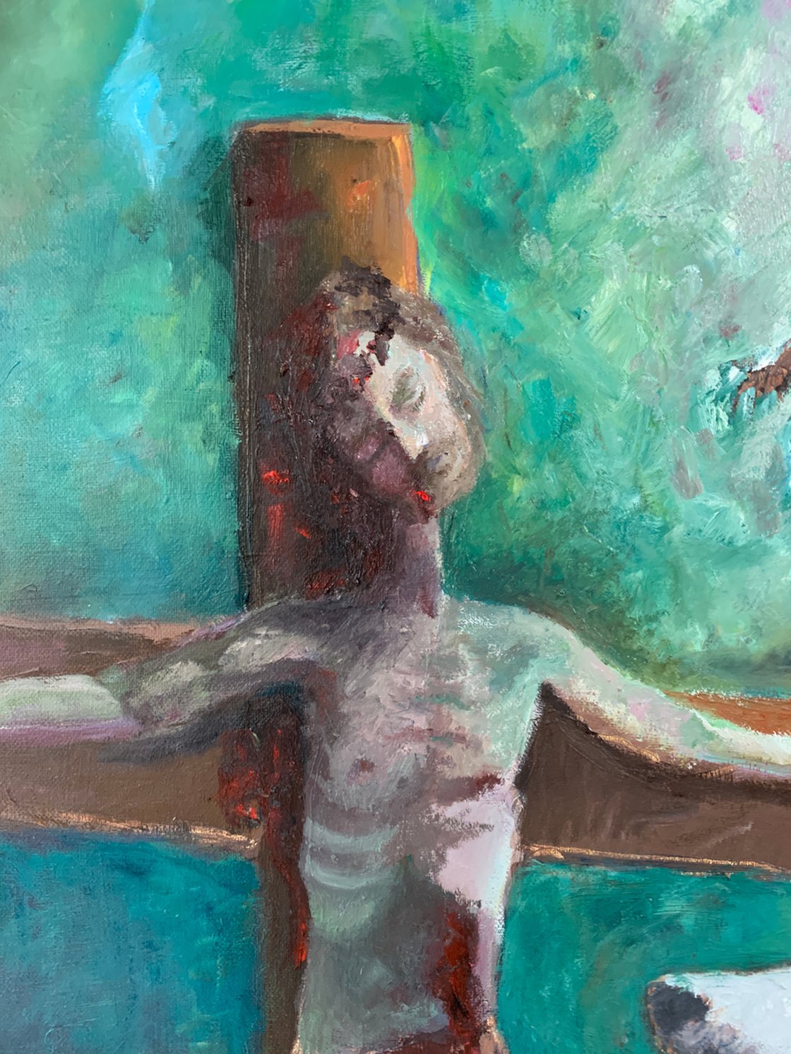 A painting titled 'Crucifixion by Ryan Louder' by Ryan Louder