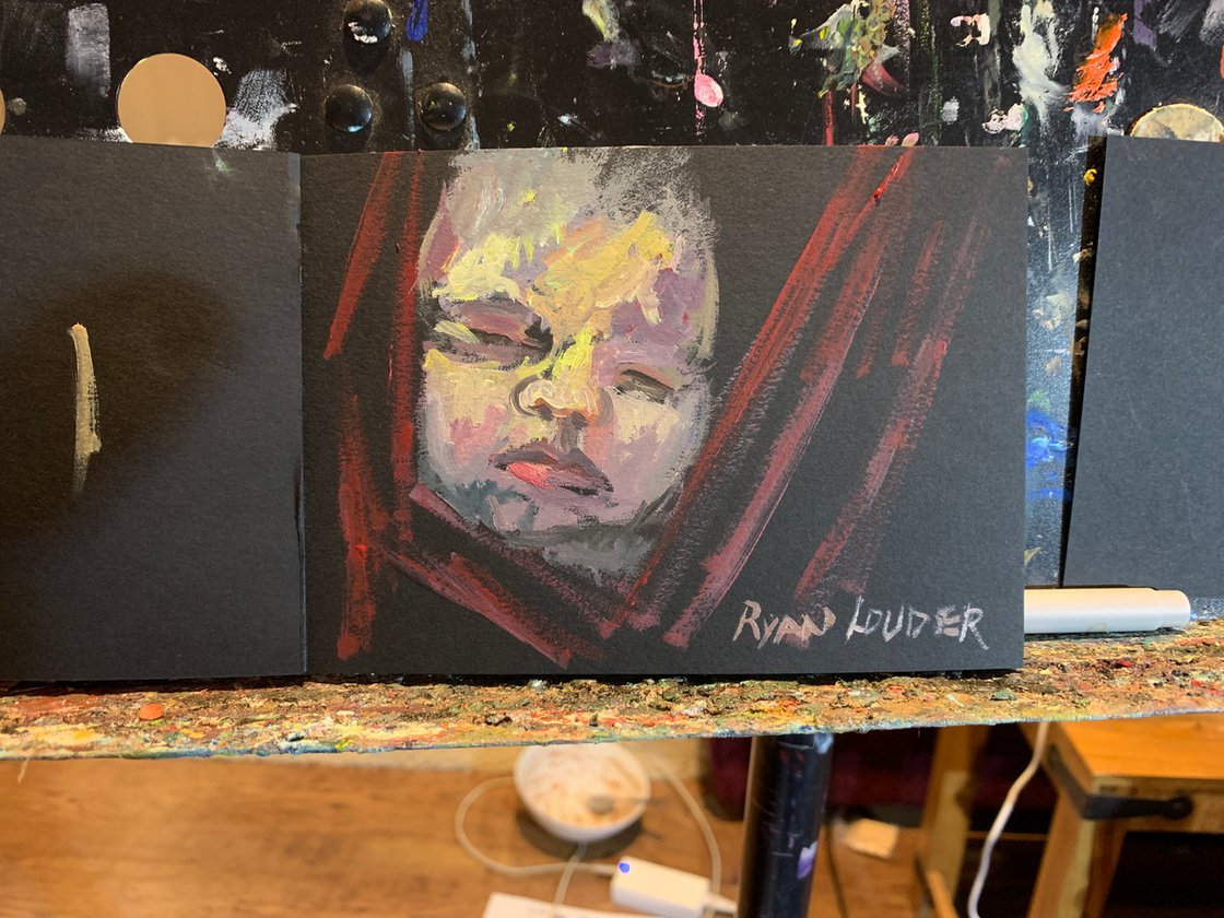 A painting titled 'A Baby Sleeping by Ryan Louder' by Ryan Louder