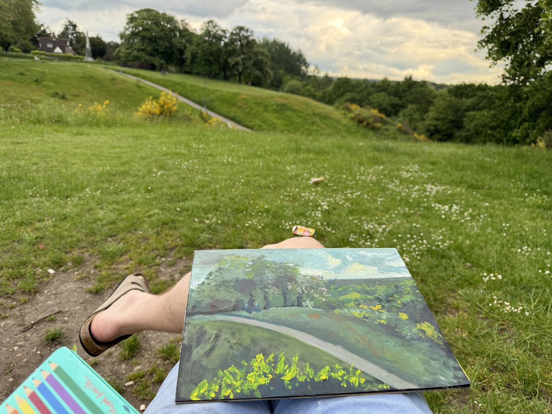 A painting titled 'London Park At Dusk by Ryan Louder' by Ryan Louder