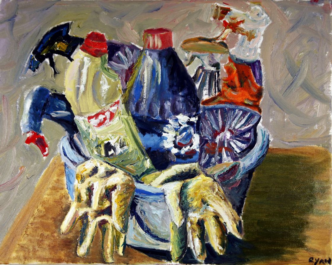 A painting titled 'Plastic Fruit by Ryan Louder' by Ryan Louder