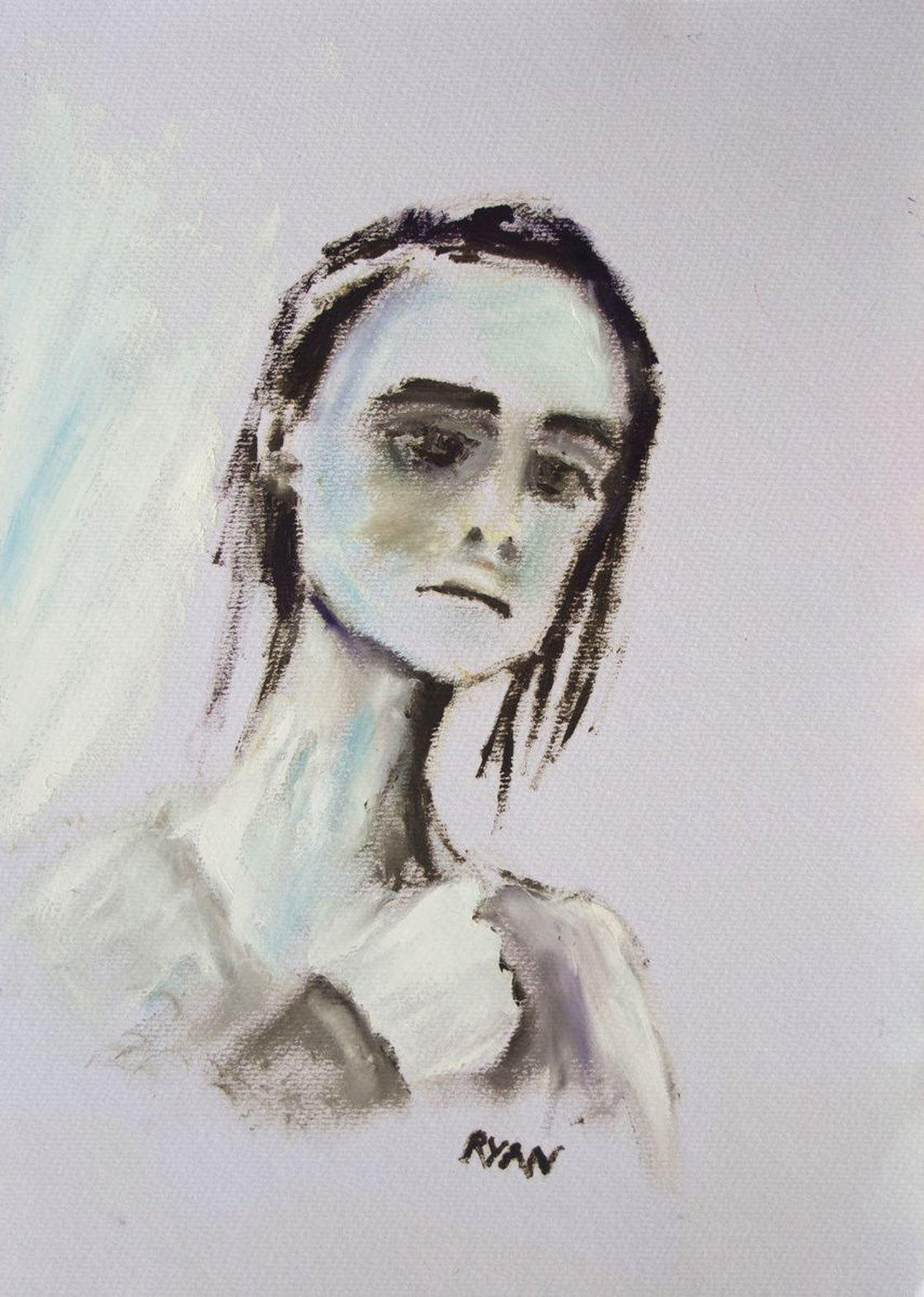 Sketch Of Girl In Oil "Contemplation" by Ryan Louder - Sold