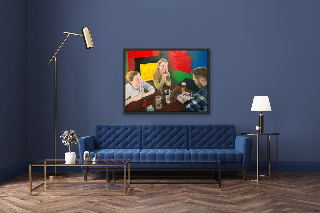 A painting titled 'Sunday Pub by Ryan Louder' by Ryan Louder