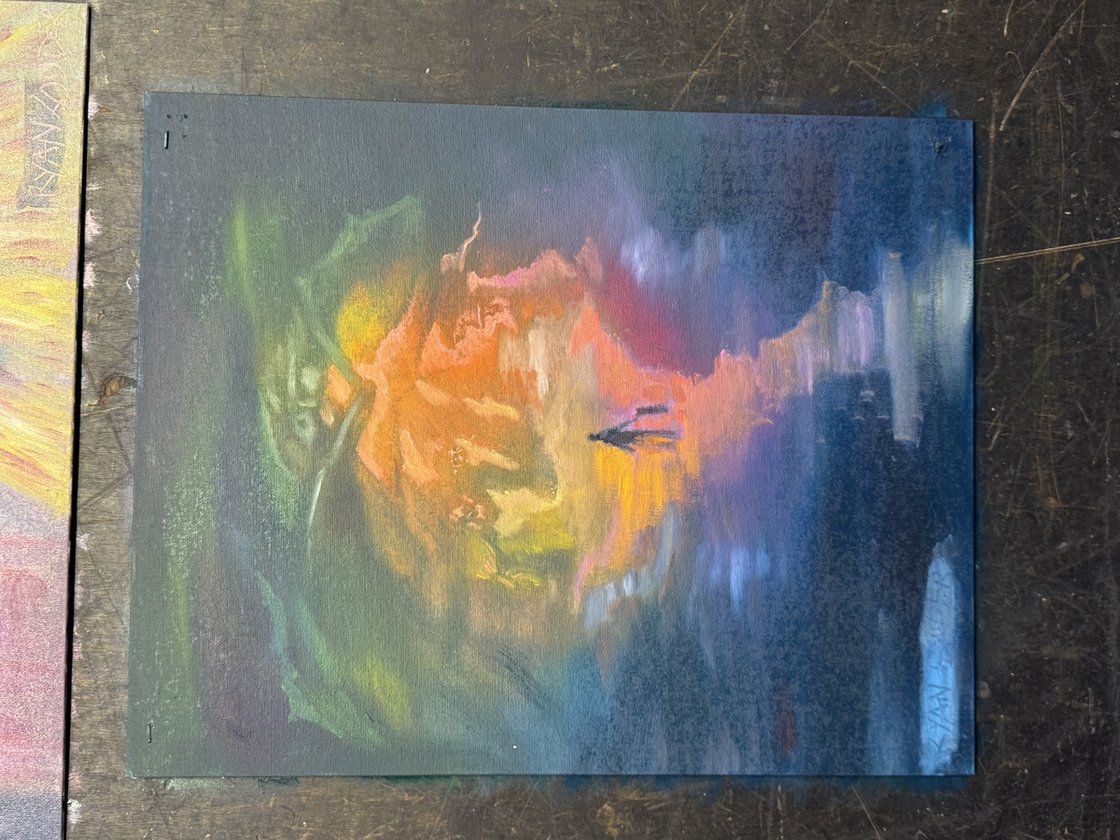 A painting titled 'Walking Dog At Dawn by Ryan Louder' by Ryan Louder