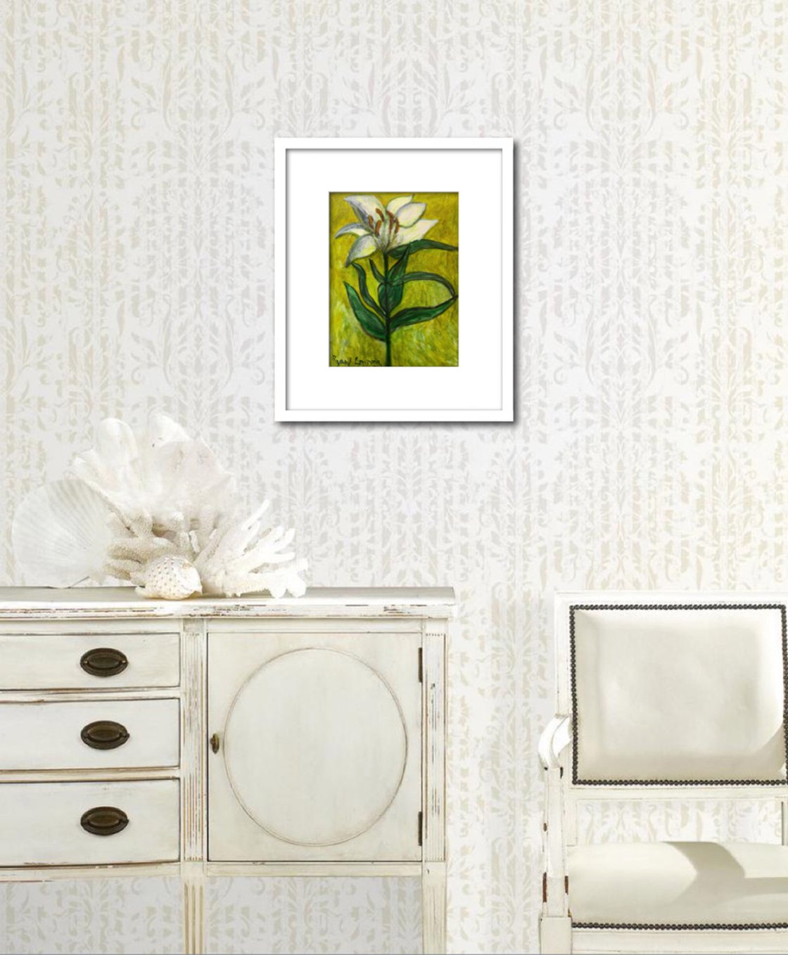 A painting titled 'White Flower by Ryan Louder' by Ryan Louder