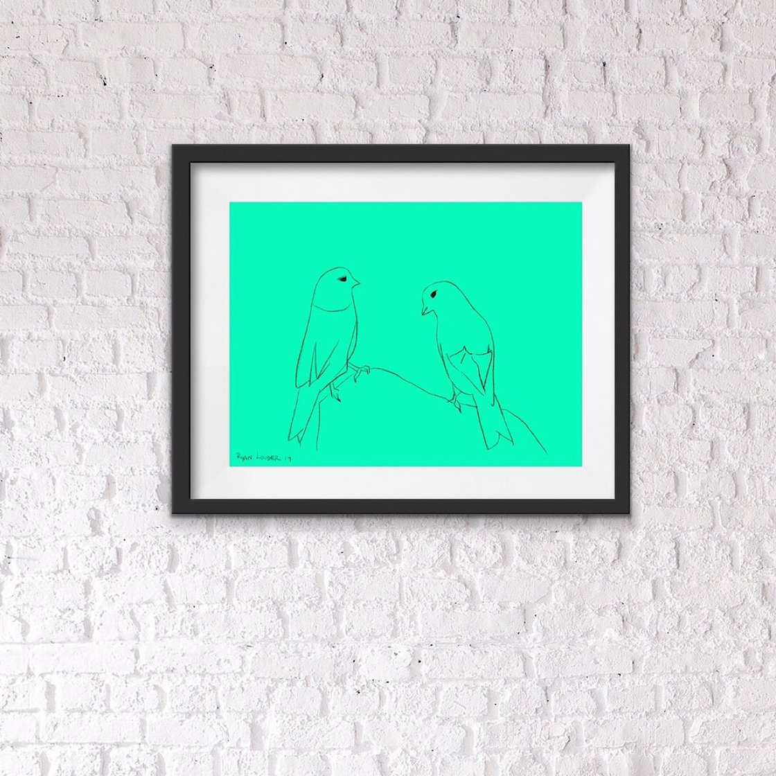 A painting titled '2 Birds 9x12 by Ryan Louder' by Ryan Louder