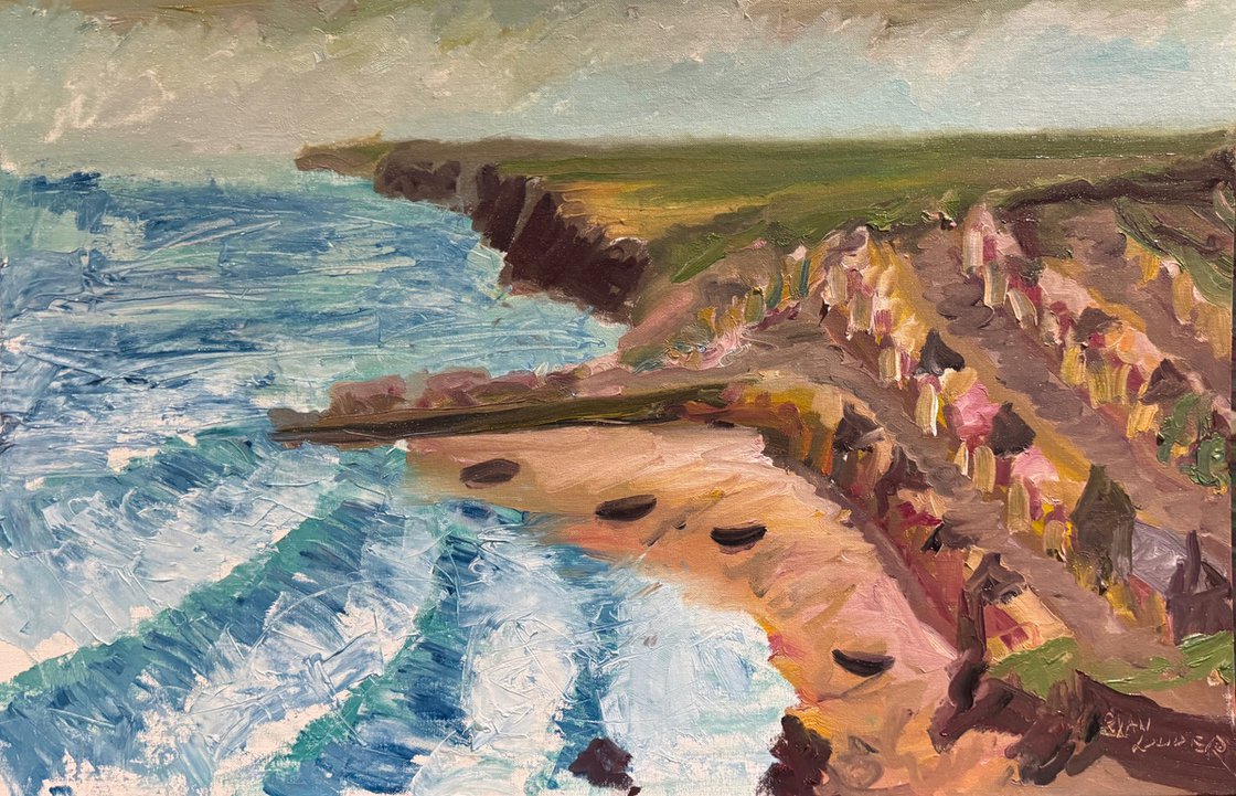 A painting titled 'Seaside Town In Cornwall by Ryan Louder' by Ryan Louder
