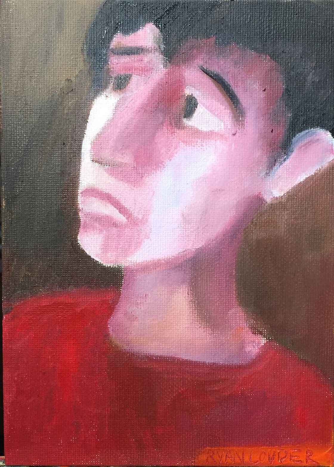 A painting titled 'The Concerned Son 5x7 Canvas Board by Ryan Louder' by Ryan Louder