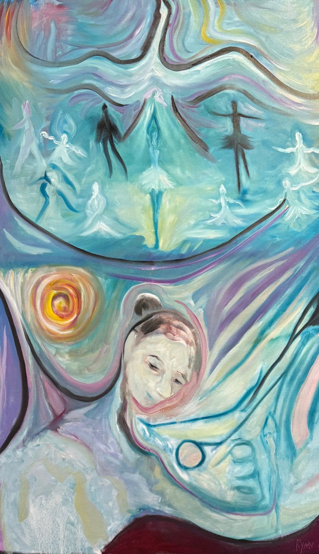 A painting titled 'Swan Lake by Ryan Louder' by Ryan Louder