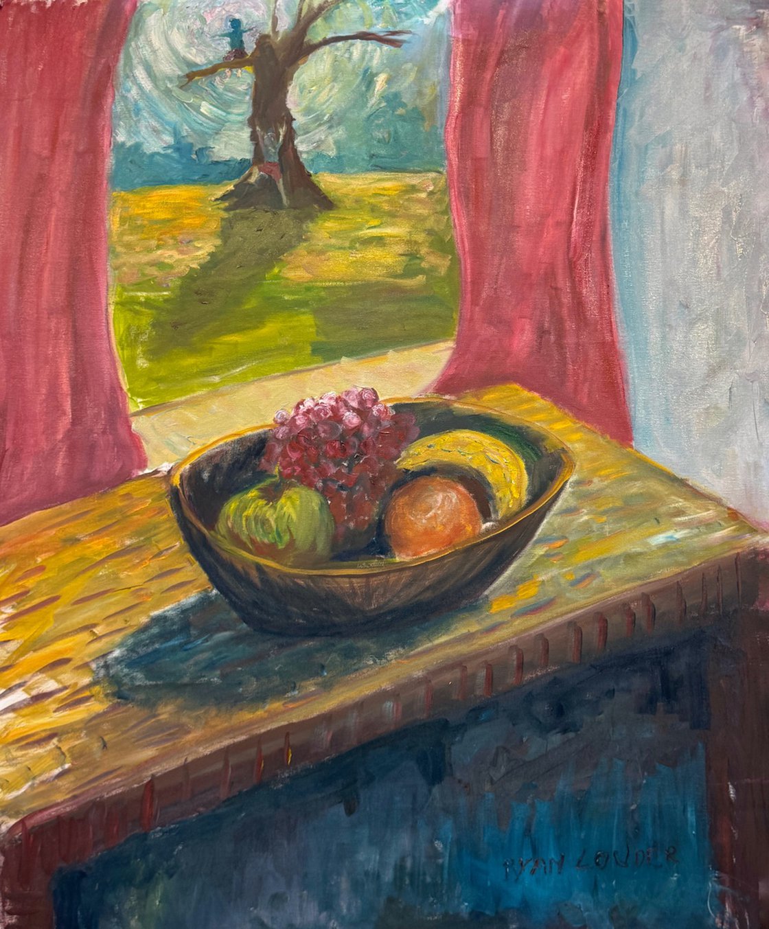 A painting titled 'Climbing Trees On A Summer Day by Ryan Louder' by Ryan Louder