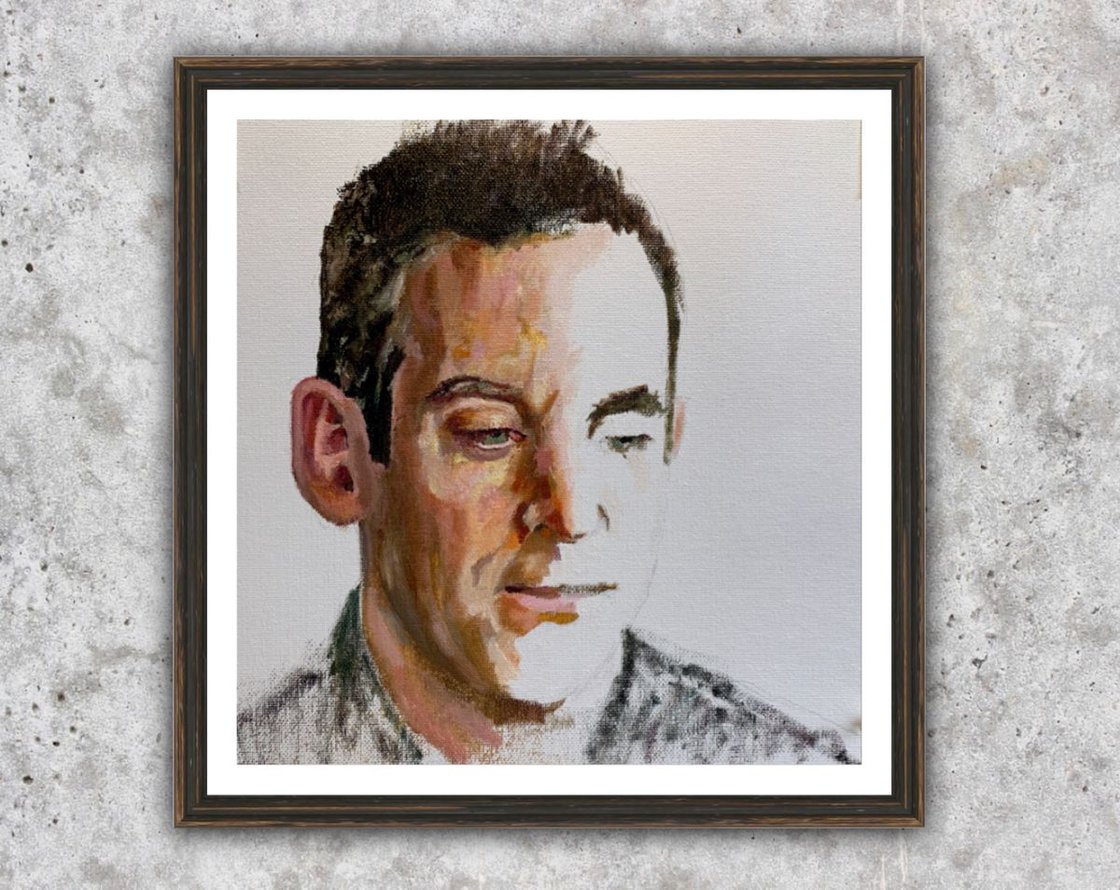 A painting titled 'Sam Harris by Ryan Louder' by Ryan Louder