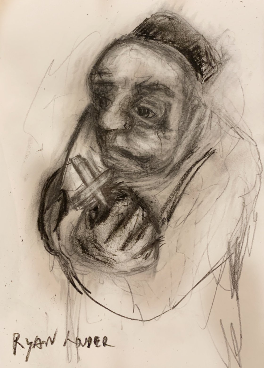 A painting titled 'The Nervous Priest by Ryan Louder' by Ryan Louder