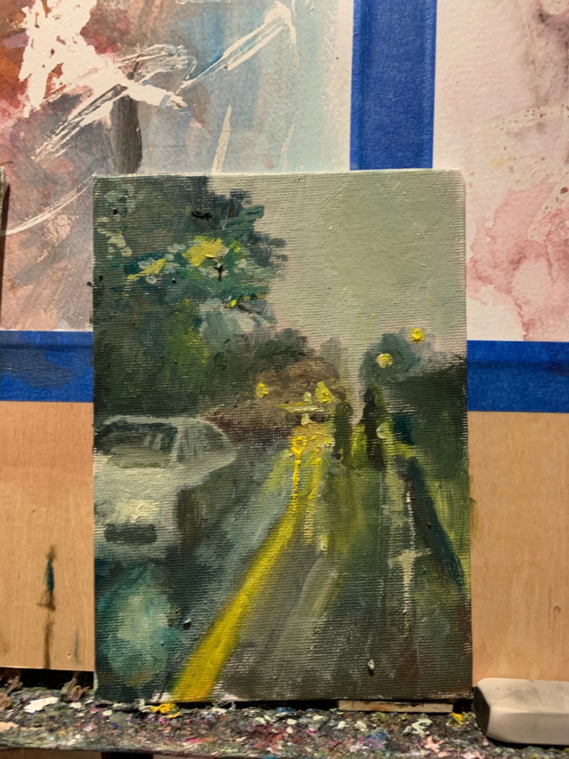 A painting titled 'Heavy Rain To Station by Ryan Louder' by Ryan Louder