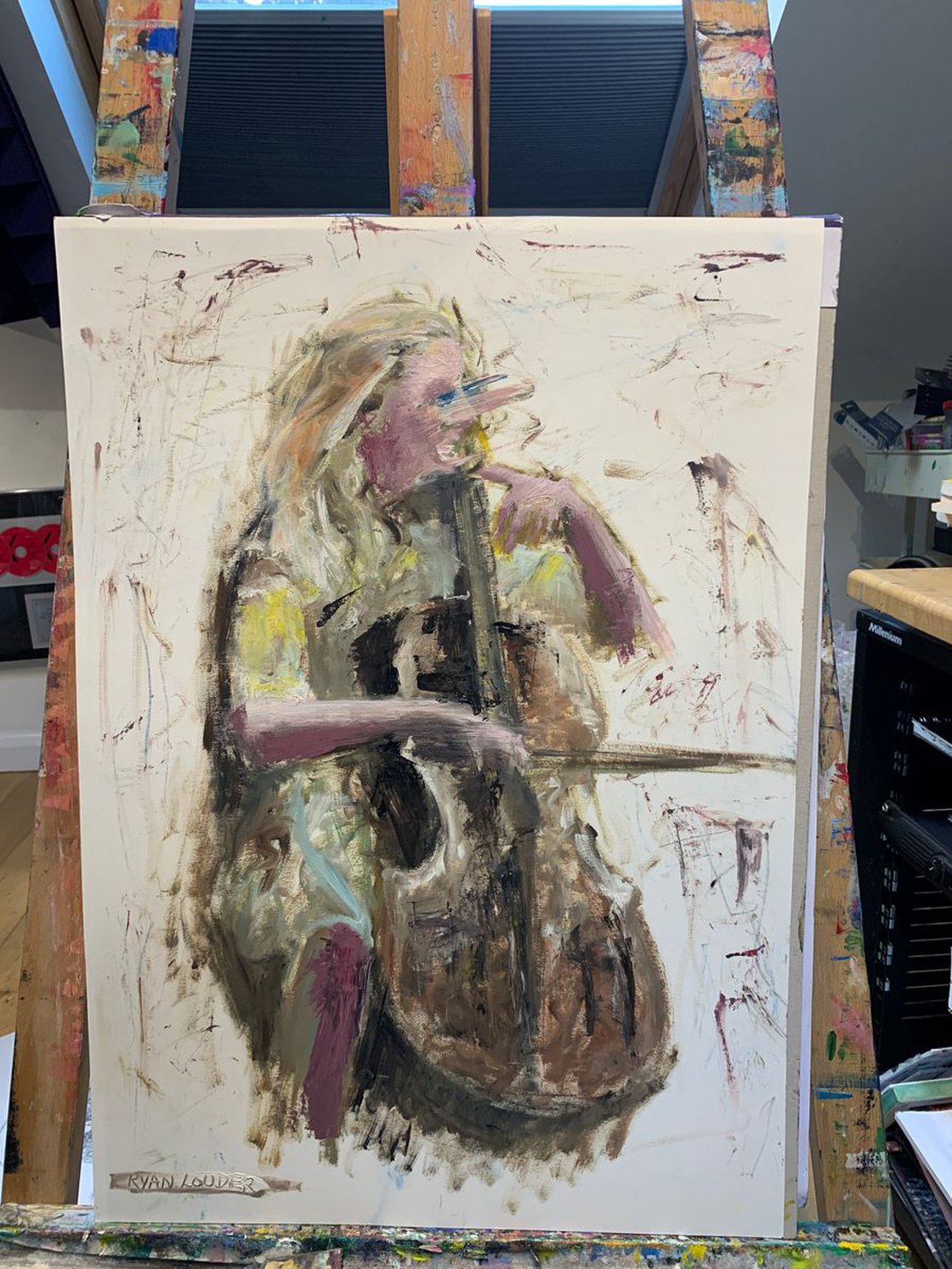 A painting titled 'Cello by Ryan Louder' by Ryan Louder