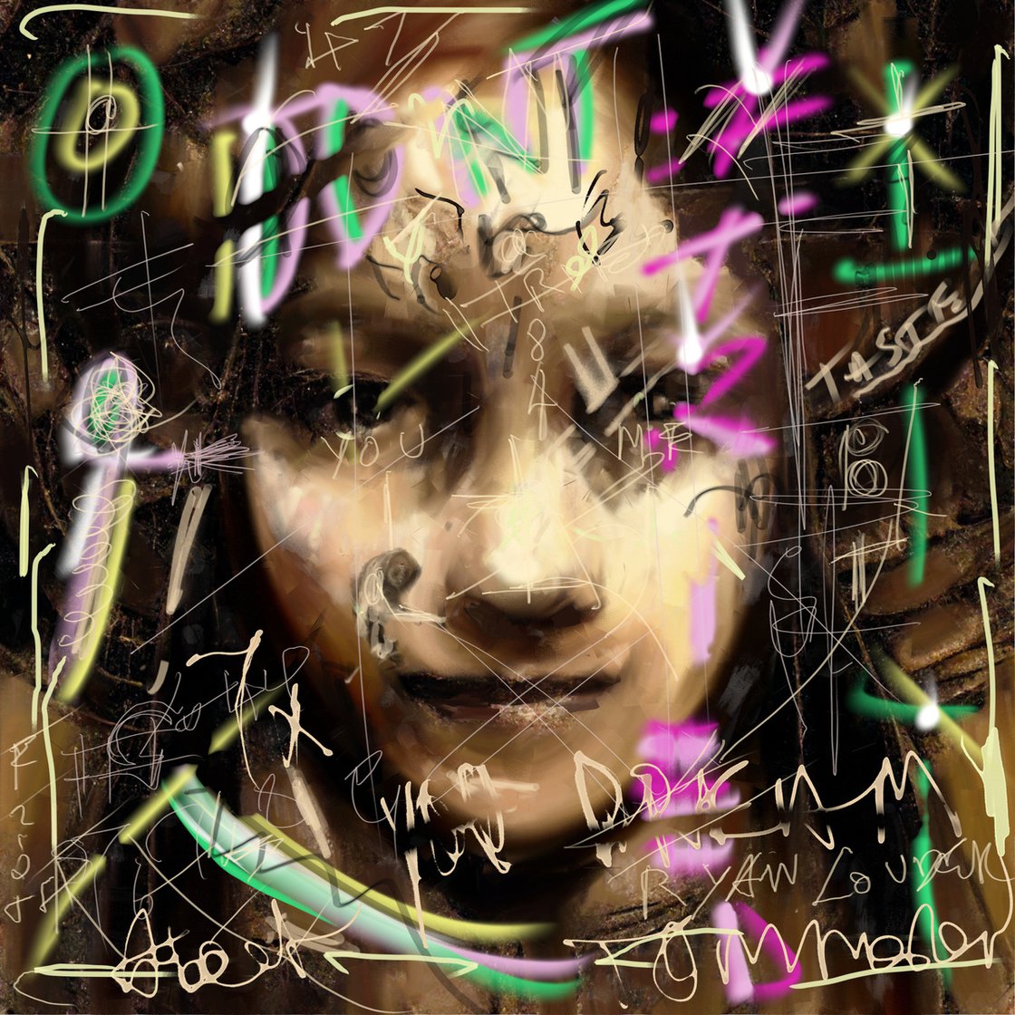 A painting titled 'Mona Dreams Of Chaos by Ryan Louder' by Ryan Louder