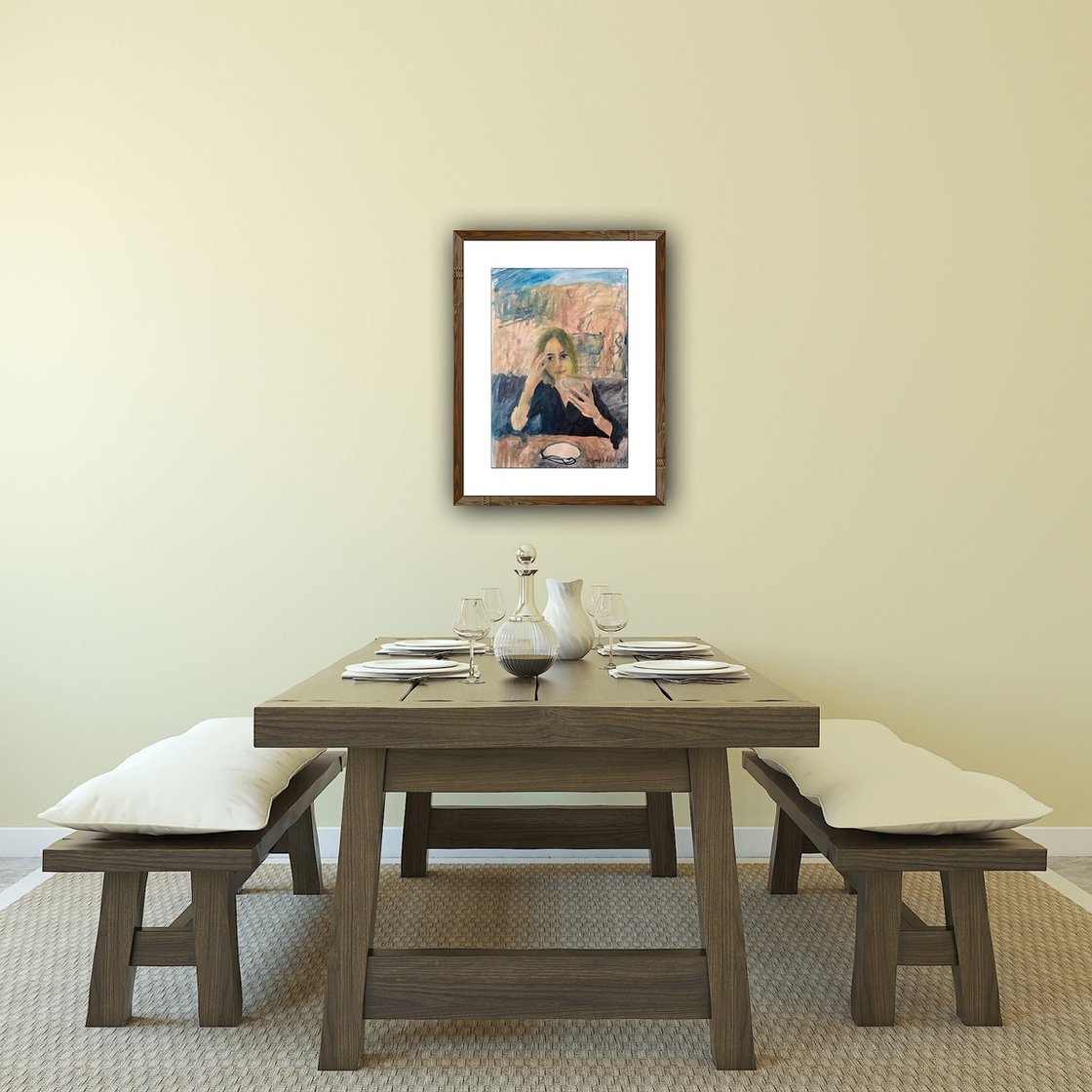 A painting titled 'Coffee In Town On A Autumn Day by Ryan Louder' by Ryan Louder