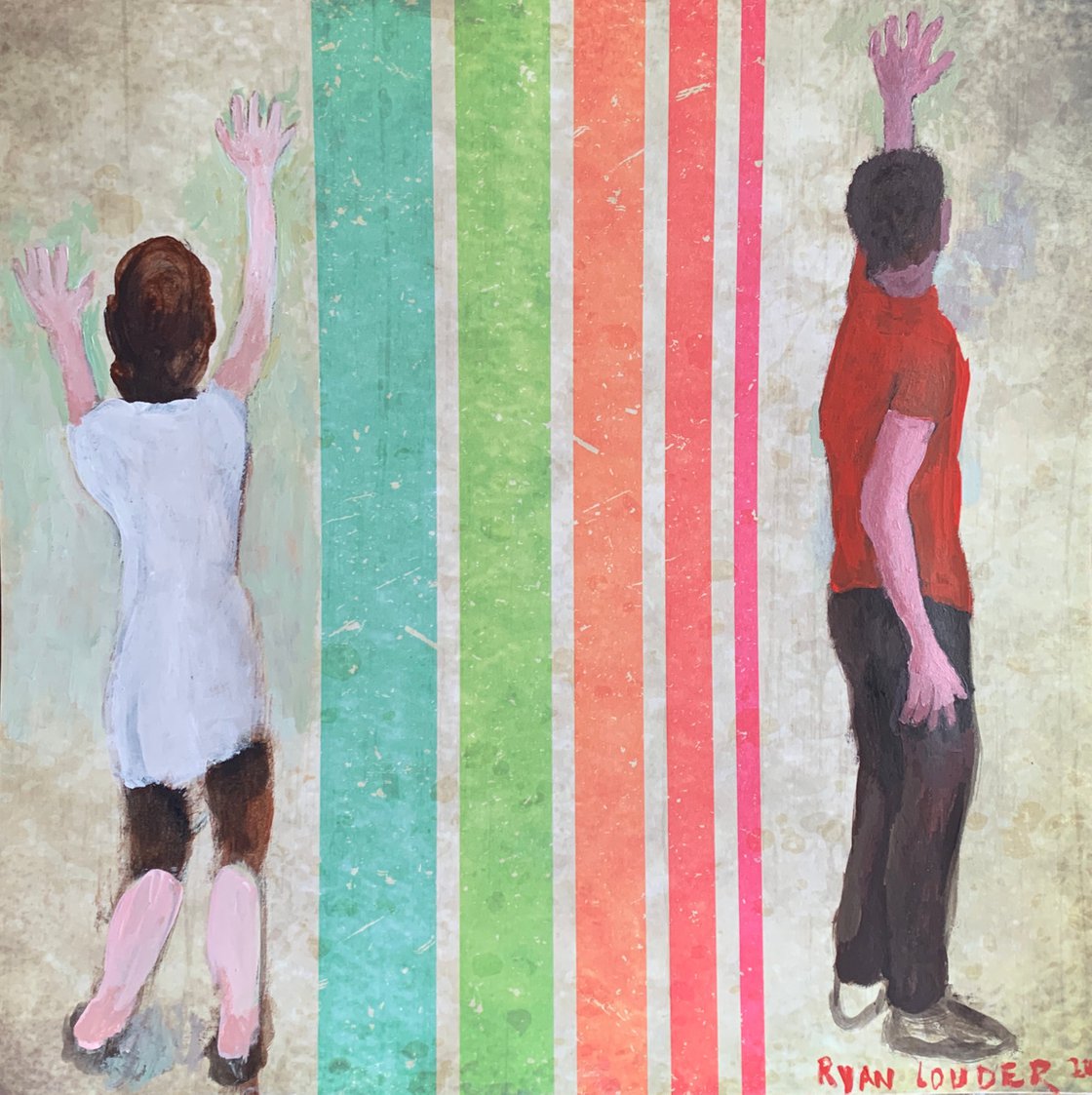 A painting titled 'Social Distancing 12x12 by Ryan Louder' by Ryan Louder