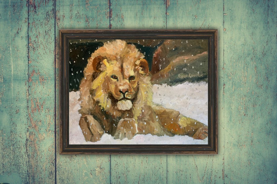 A painting titled 'Lion Witch and the Wardrobe by Ryan Louder' by Ryan Louder