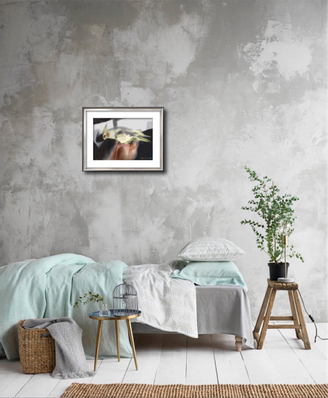 A painting titled 'Cockatiel In The Sun by Ryan Louder' by Ryan Louder