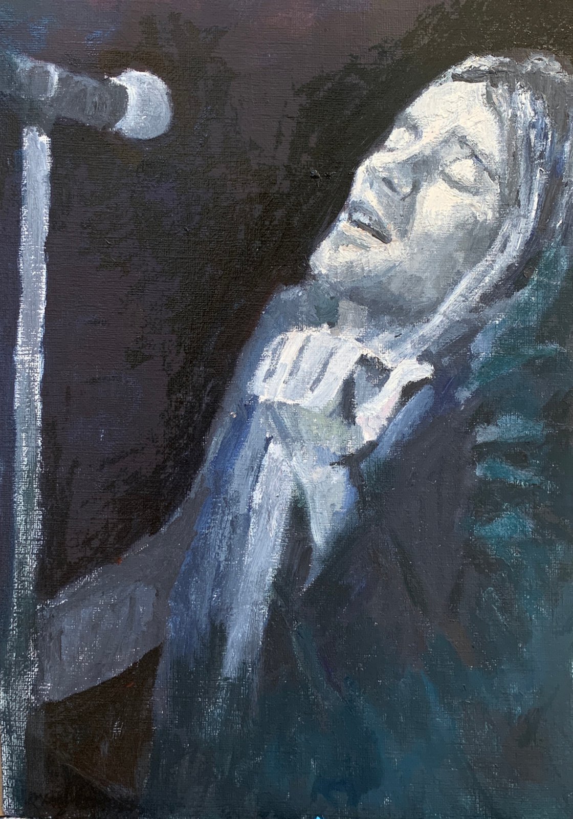 A painting titled 'Rod Stewart by Ryan Louder' by Ryan Louder