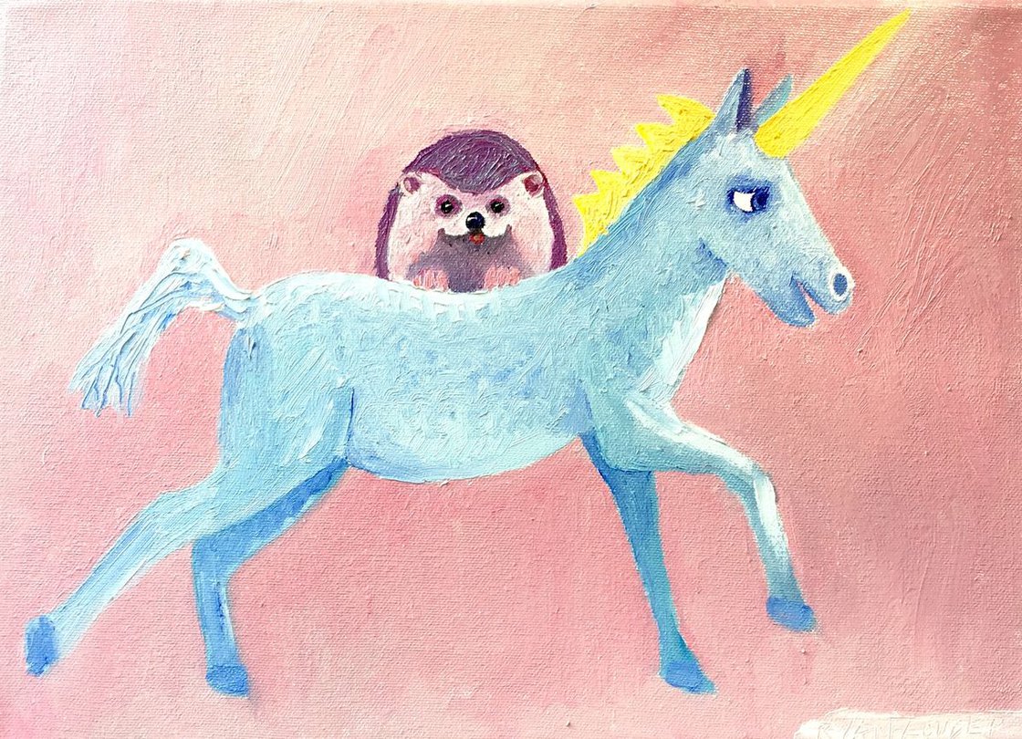 A painting titled 'Unicorn by Ryan Louder' by Ryan Louder