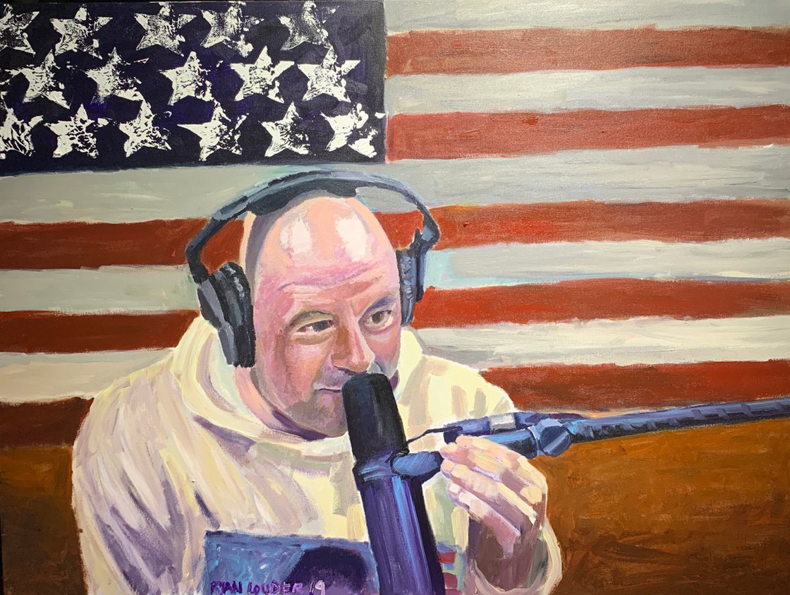 A painting titled 'Joe Rogan by Ryan Louder' by Ryan Louder