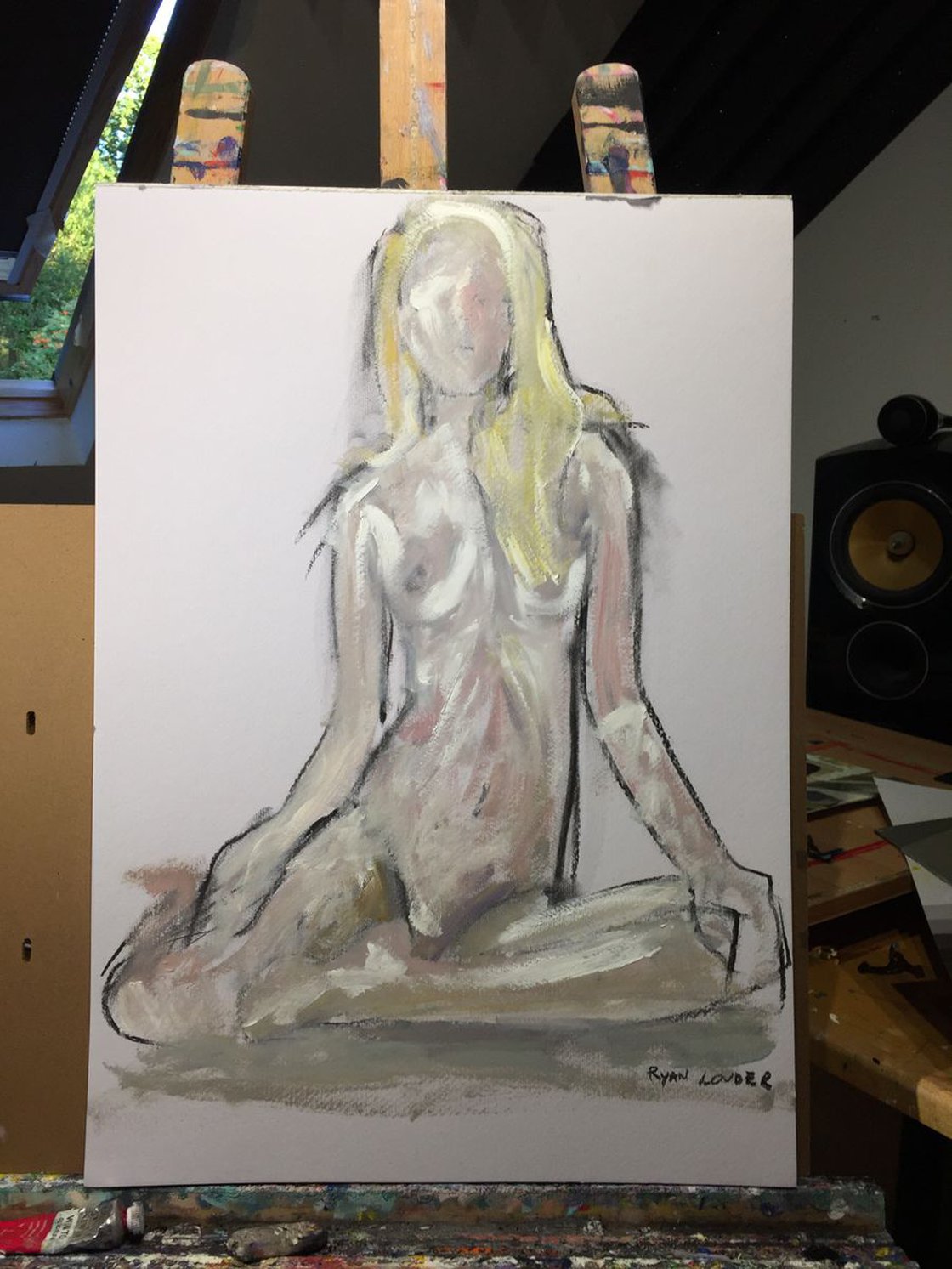 A painting titled 'Nude 3 16x23 Oil and Charcoal On Paper by Ryan Louder' by Ryan Louder