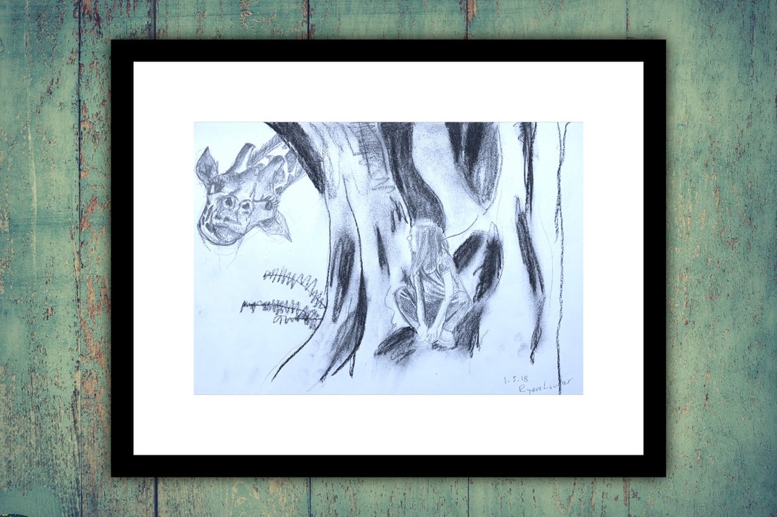 A painting titled 'The Giraffe and the Girl 12x16 by Ryan Louder' by Ryan Louder
