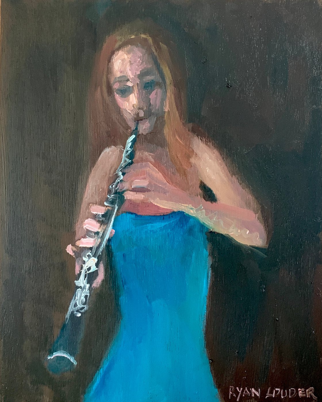 A painting titled 'Oboe Player by Ryan Louder' by Ryan Louder