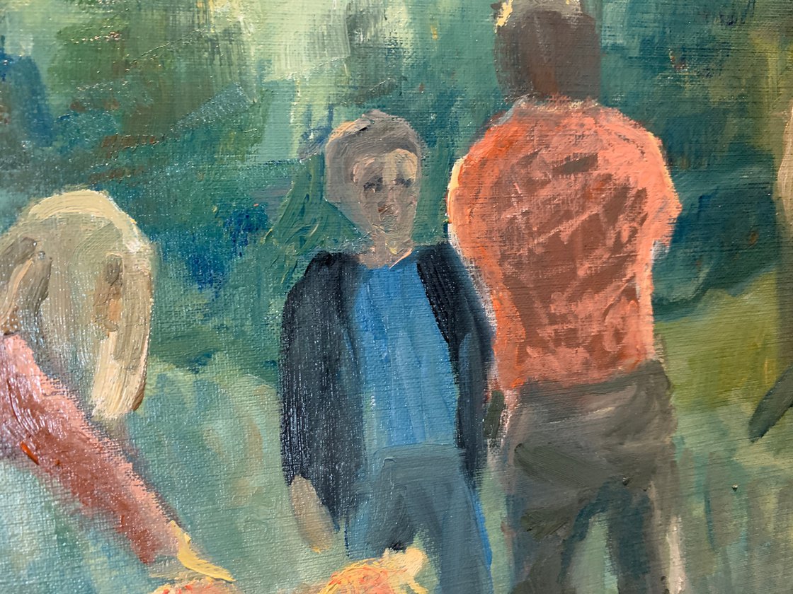 A painting titled 'The Dog Walkers by Ryan Louder' by Ryan Louder
