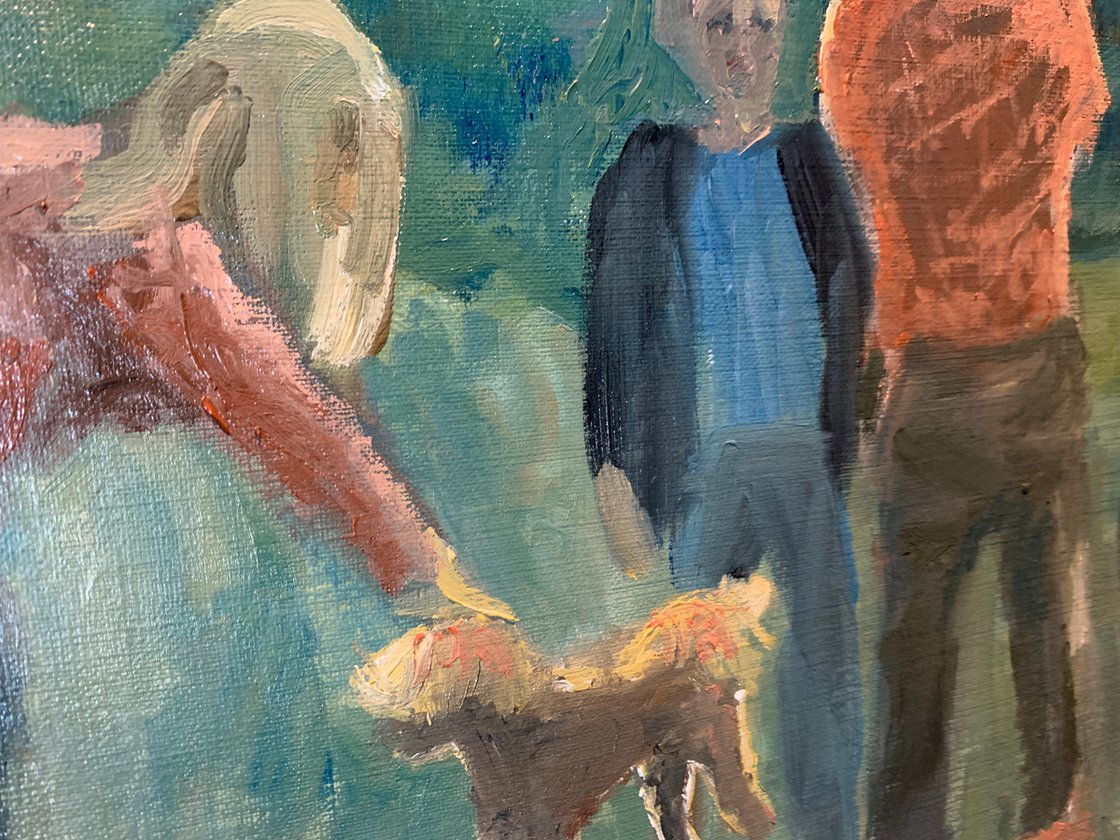 A painting titled 'The Dog Walkers by Ryan Louder' by Ryan Louder